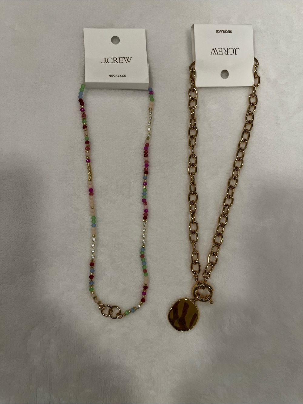 J. Crew Multicolor Beaded Necklace and Gold Link Pendant Necklace